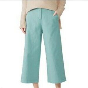Tibi Women's Bohi Teal Blue Wide Leg Cotton Blend Pants size 12
